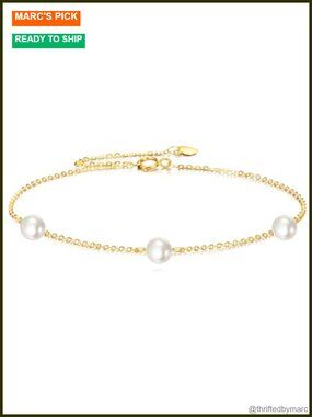 14k Solid Gold Freshwater Pearl Link Bracelet Fine Jewelry Gift
